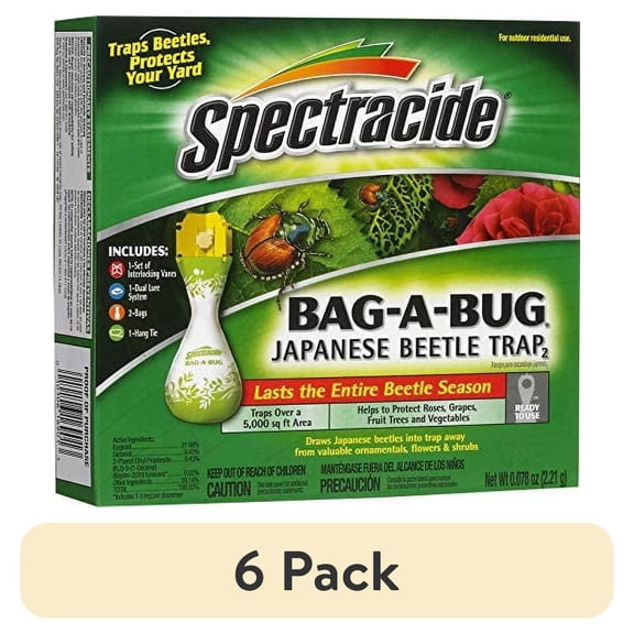 (6 pack) Spectracide Bag-A-Bug Japanese Beetle Trap, Dual Lure System