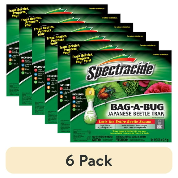 (6 pack) Spectracide Bag-a-Bug Japanese Beetle Trap, Dual Lure System, 1 Count