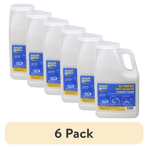 (6 pack) Spill Magic All-Purpose Absorbent Cleanup Powder, 3 lb Refillable Bottle, Eco-Safe
