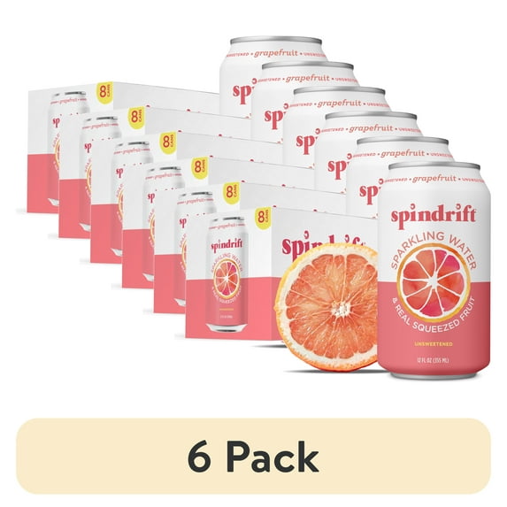 (6 pack) Spindrift Sparkling Water, Grapefruit Flavored, Made with Real Squeezed Fruit, 12 fl oz, 8 Count, No Sugar Added, 17 Calories per Can