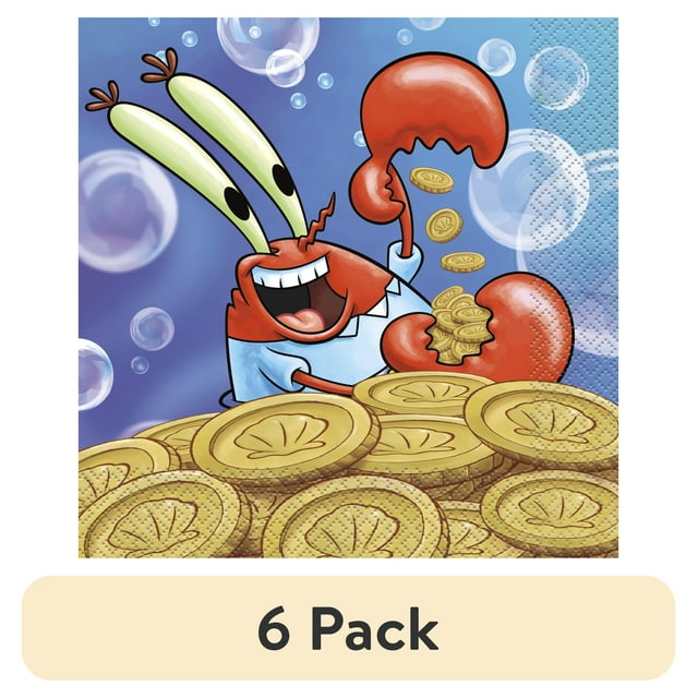 (6 pack) SpongeBob SquarePants Birthday Paper Luncheon Napkins, 16ct
