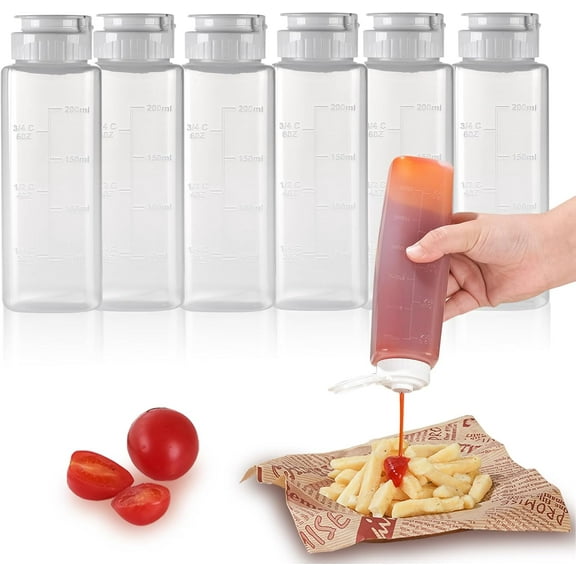 6 pack Squeeze Bottles for Sauces, 8oz Inverted Hot Sauce Bottles for Liquids Salad Dressing Bottles with Flip Top Silicone Valve