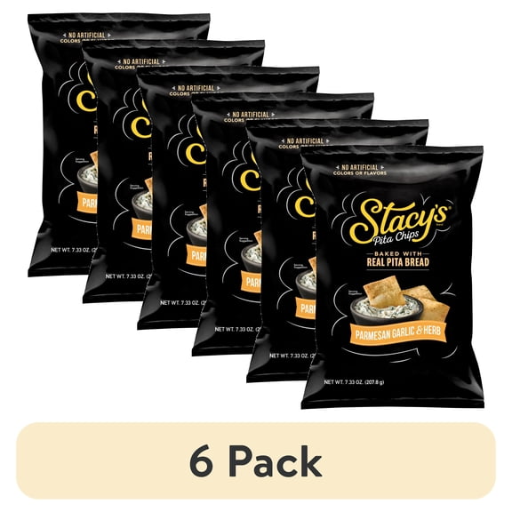 (6 pack) Stacys No Artificial Colors or Flavors Parmesan Garlic and Herb Pita Chips Bag, 7.33 oz