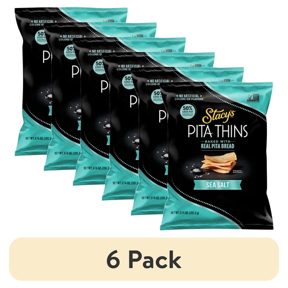 (6 pack) Stacy’s No Artificial Colors or Flavors Sea Salt Pita Thins Bag, 6.75. oz