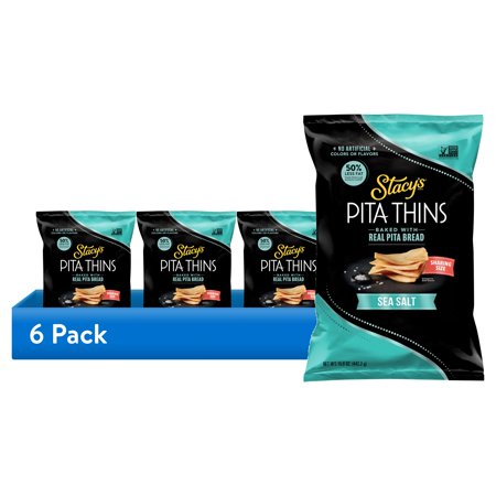 (6 pack) Stacy’s No Artificial Colors or Flavors Sea Salt Pita Thins Bag, 15.6 oz
