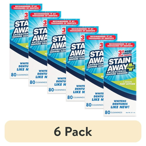 (6 pack) Stain Away Plus Professional Strength Denture Cleanser, 8.10 oz, Enough for 80 Cleanings