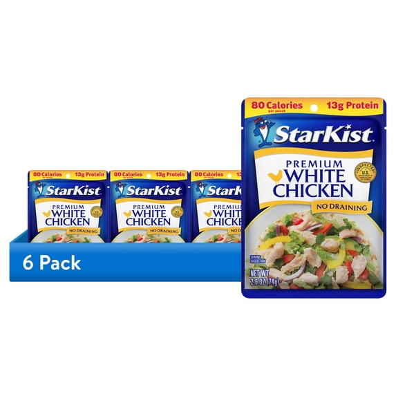 (6 pack) StarKist Premium White Chicken, Gluten Free, 13g Protein, 2.6 oz Pouch