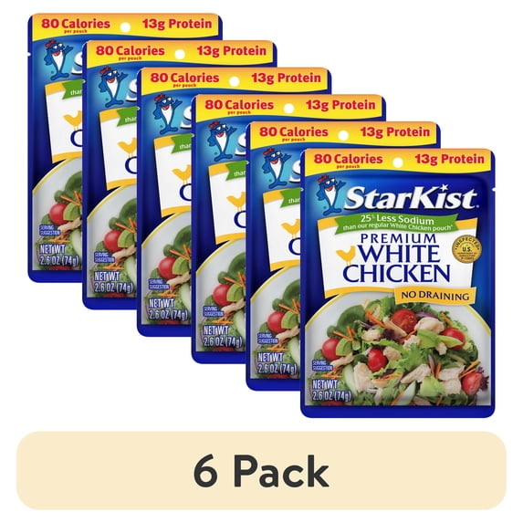 (6 pack) StarKist Premium White Chicken, 25% Less Sodium, 2.6 oz. Pouch