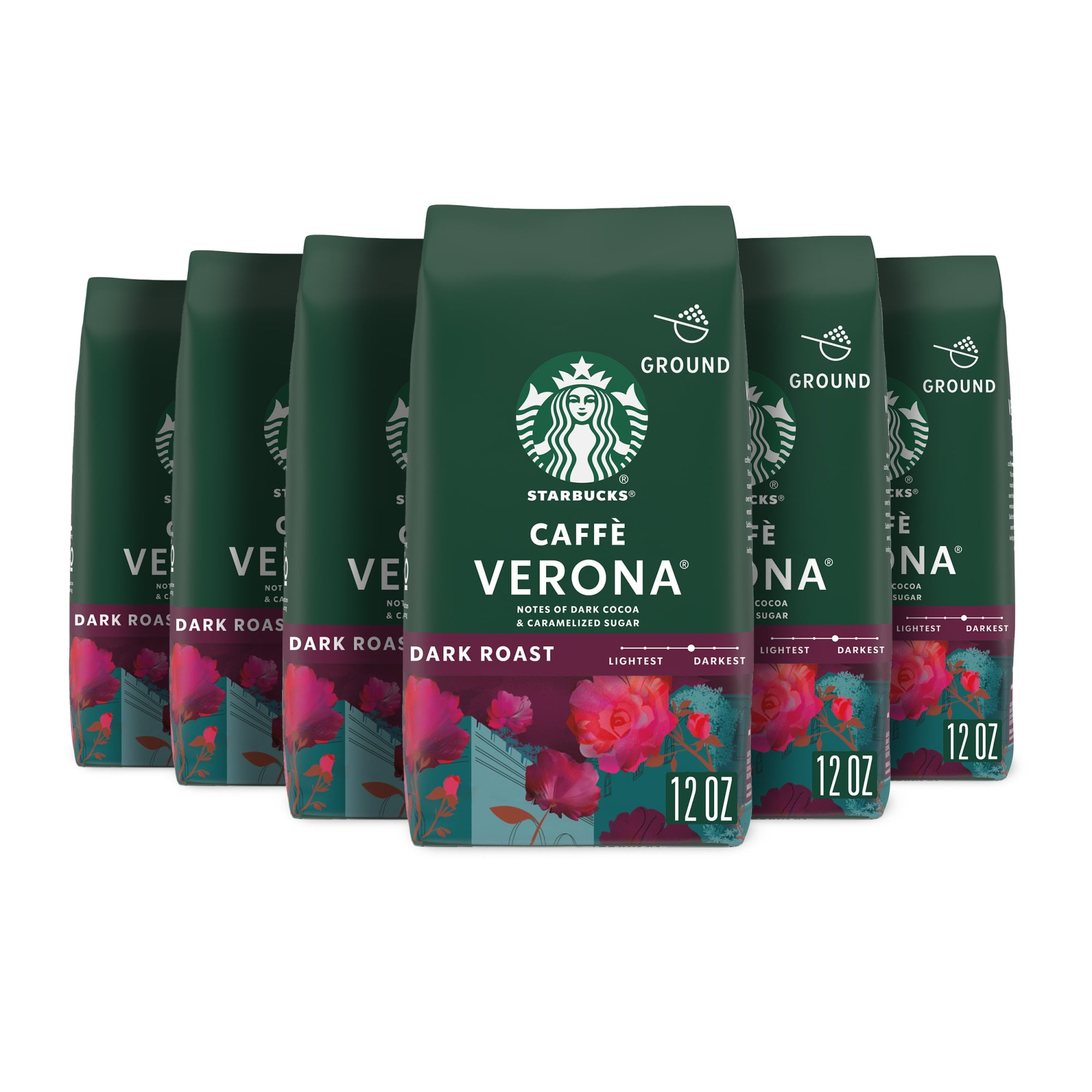 (6 pack) Starbucks Arabica Beans Caff Verona, Dark Roast Ground Coffee, 12 oz