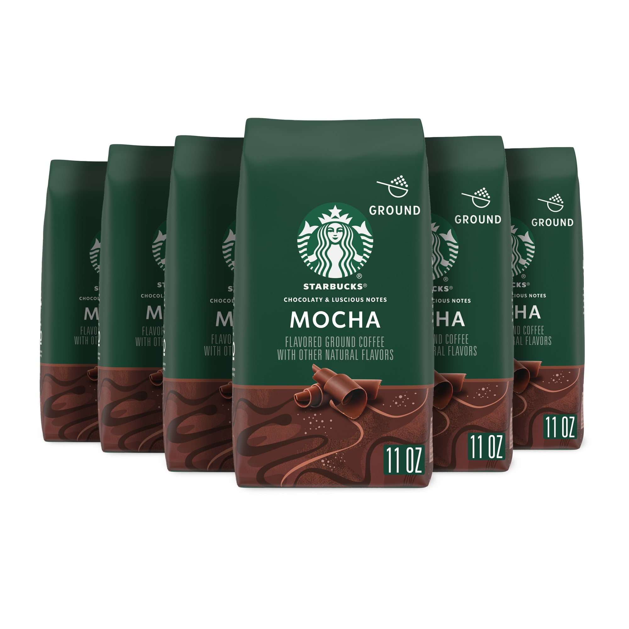 (6 pack) Starbucks Mocha Flavored Coffee, Ground Coffee, Arabica, 11 oz, 6 Bags