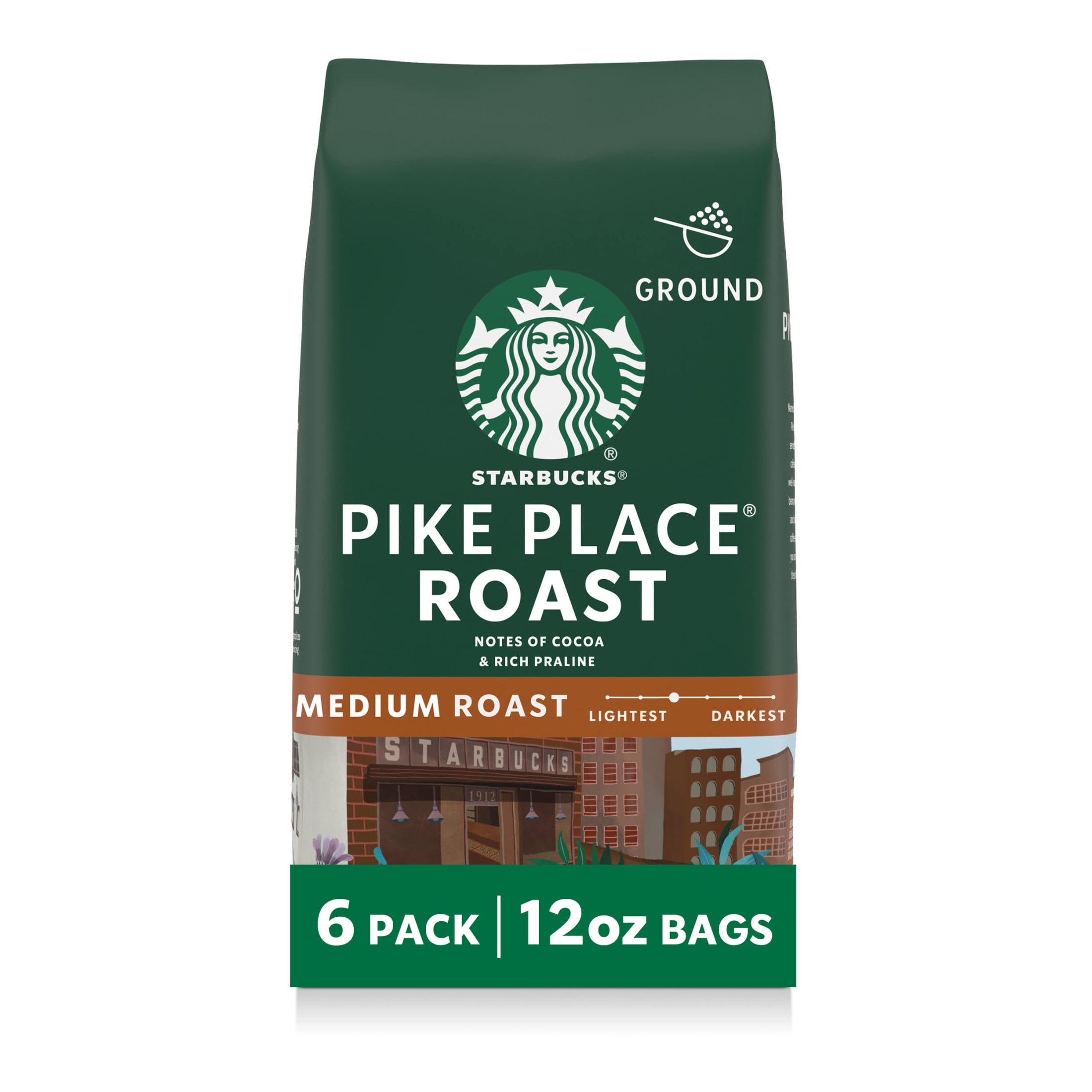 (6 pack) Starbucks Pike Place Roast, Ground Coffee, Medium Roast Hot or Iced Coffee, 12 oz (6 Bags)