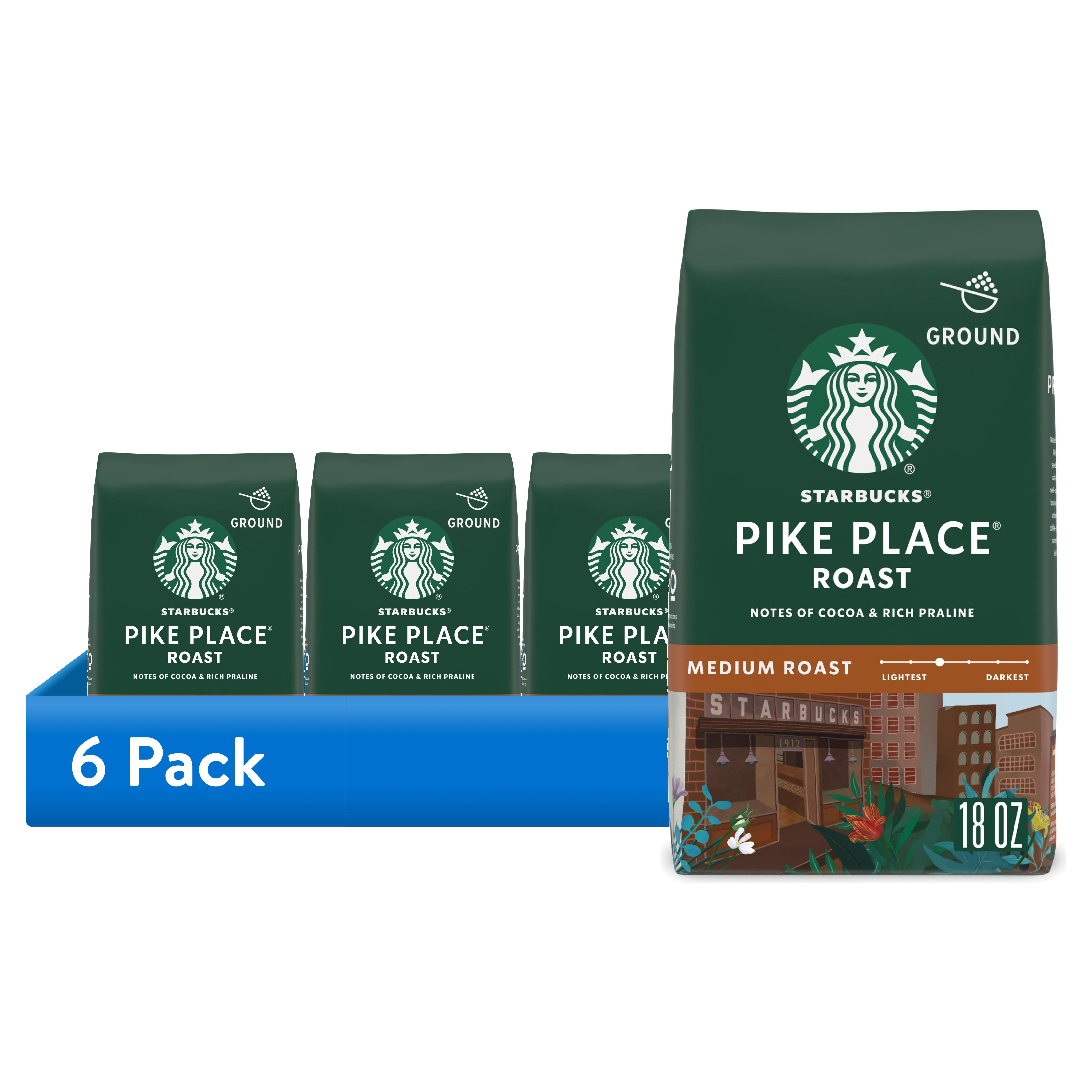 6 pack) Starbucks Pike Place Roast, Ground Coffee, Medium Roast