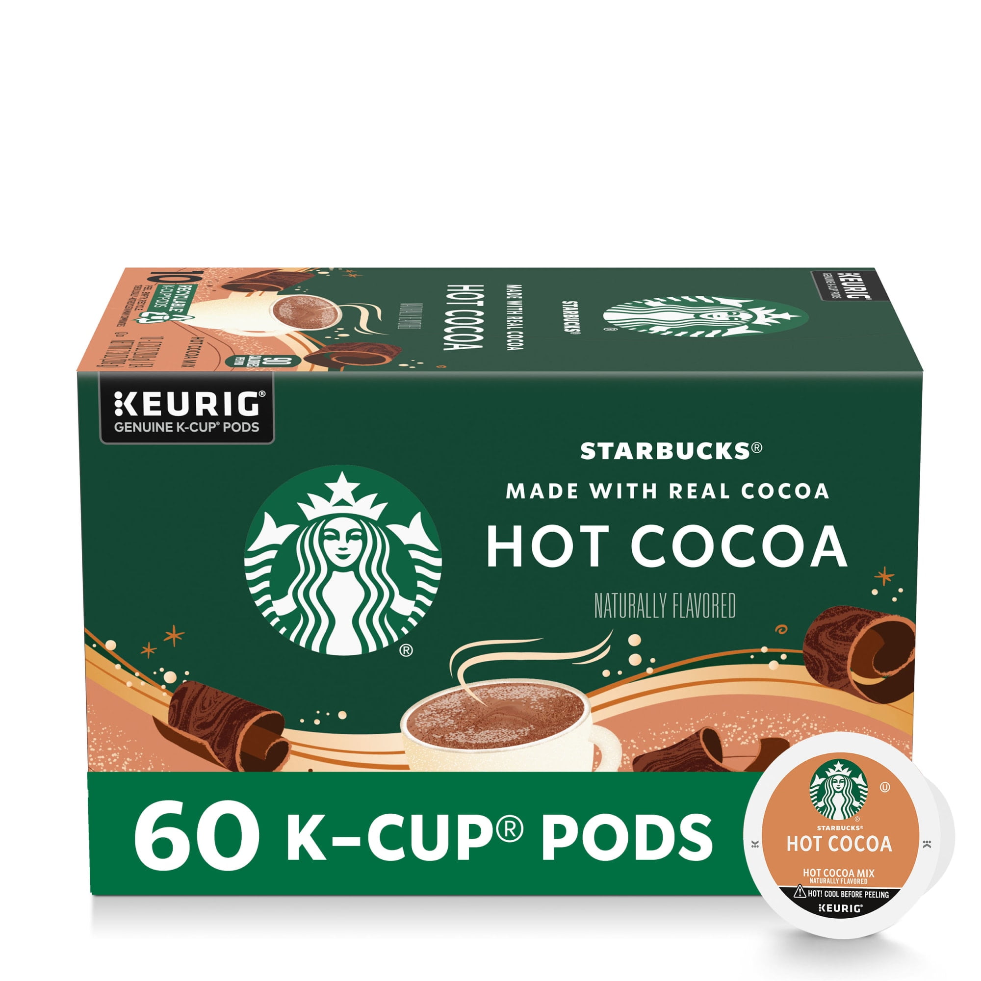 (6 pack) Starbucks Hot Cocoa, Made with Real Cocoa, K-Cup Coffee Pods, 60 Count