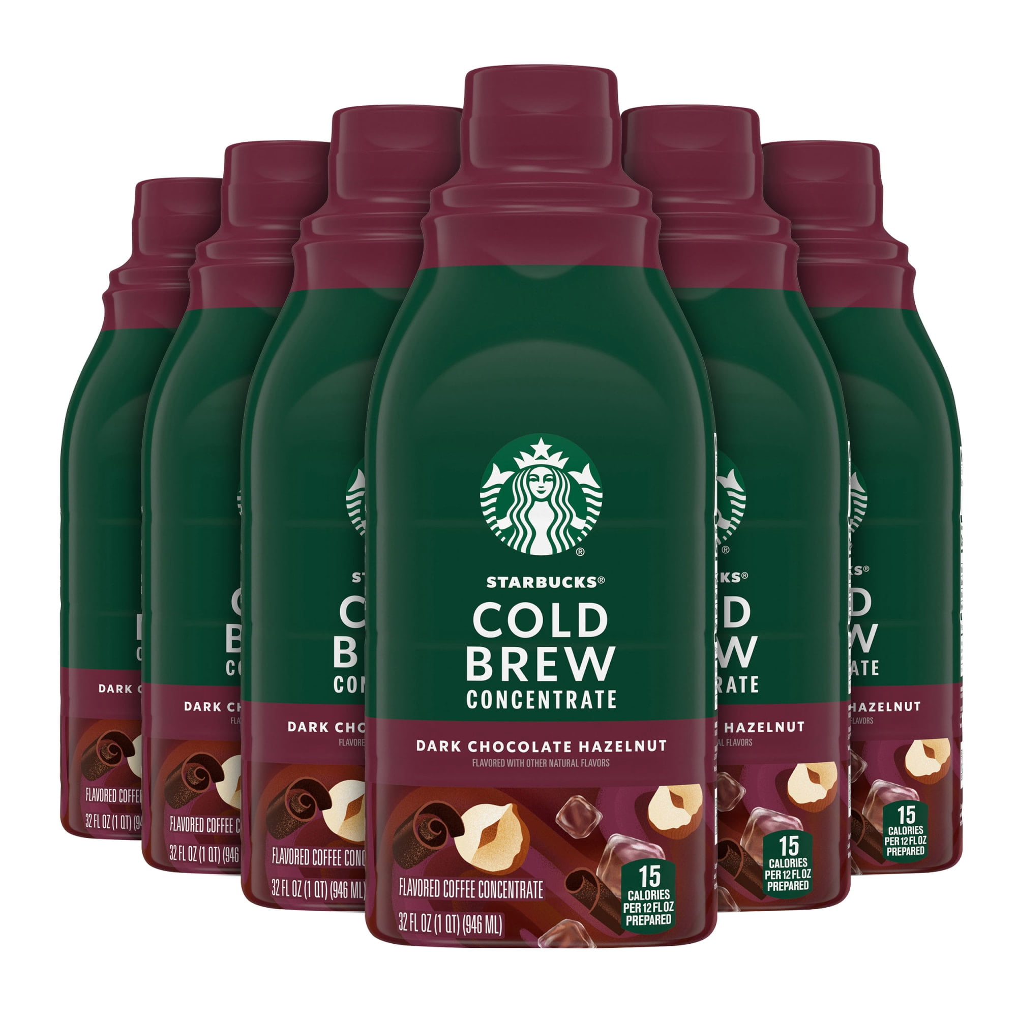 (6 pack) Starbucks  Dark Chocolate Hazelnut, Cold Brew Coffee Concentrate, Iced Coffee, 32 fl oz