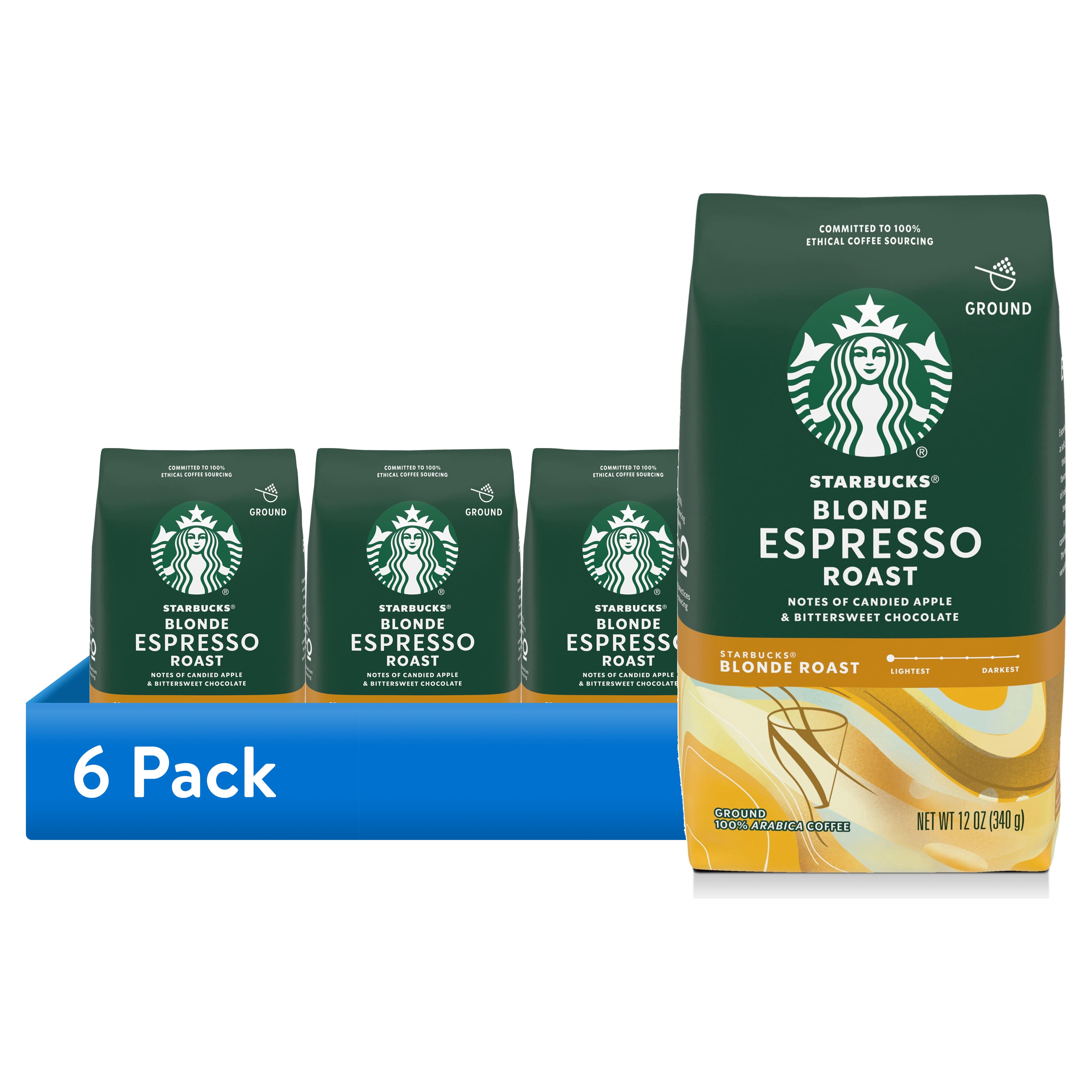 (6 pack) Starbucks Ground Coffee, Starbucks Blonde Espresso Roast Hot or Iced Coffee,  12 oz