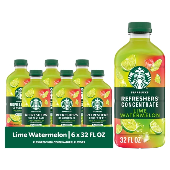 (6 pack) Starbucks Refreshers Concentrate Lime Watermelon, Refreshing Drink, Cold Drinks 32 fl oz