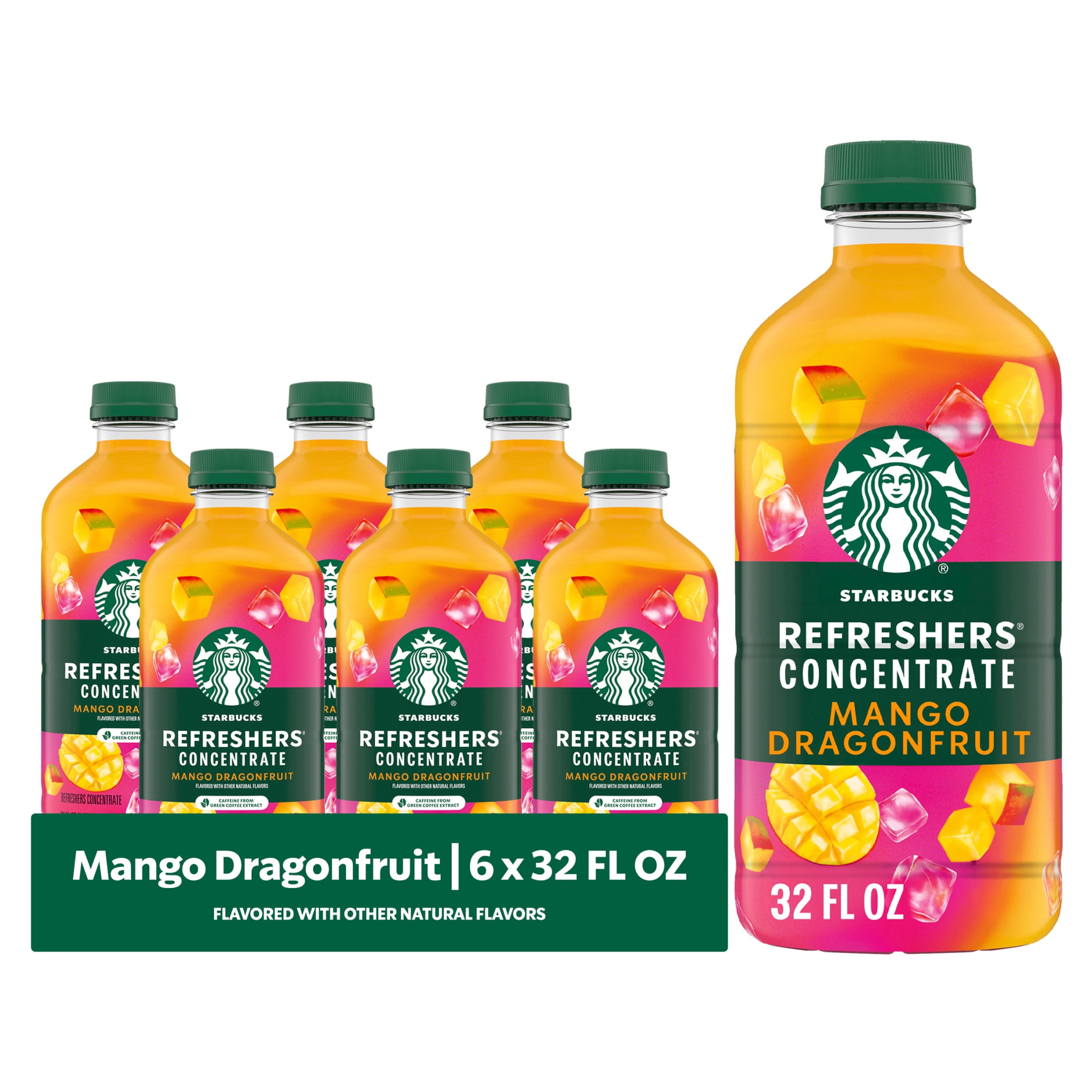 (6 pack) Starbucks Refreshers Concentrate Mango Dragonfruit, Refreshing Drink, Cold Drinks 32 fl oz