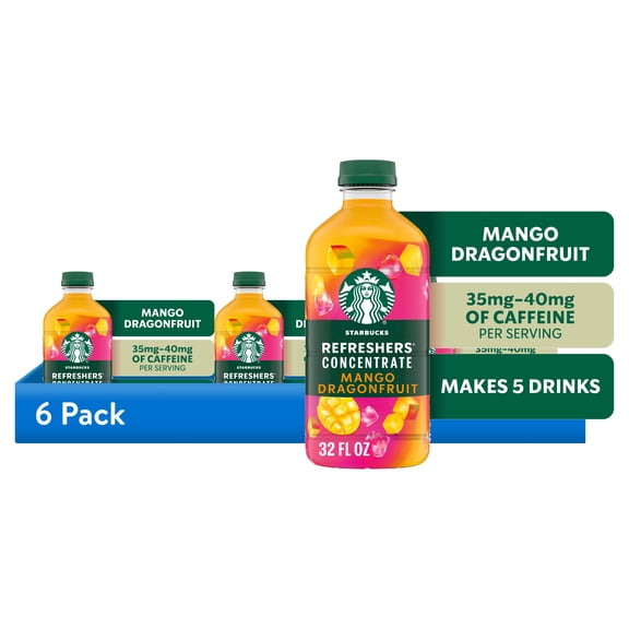(6 pack) Starbucks Refreshers Concentrate Mango Dragonfruit, Refreshing Drink, Cold Drinks 32 fl oz