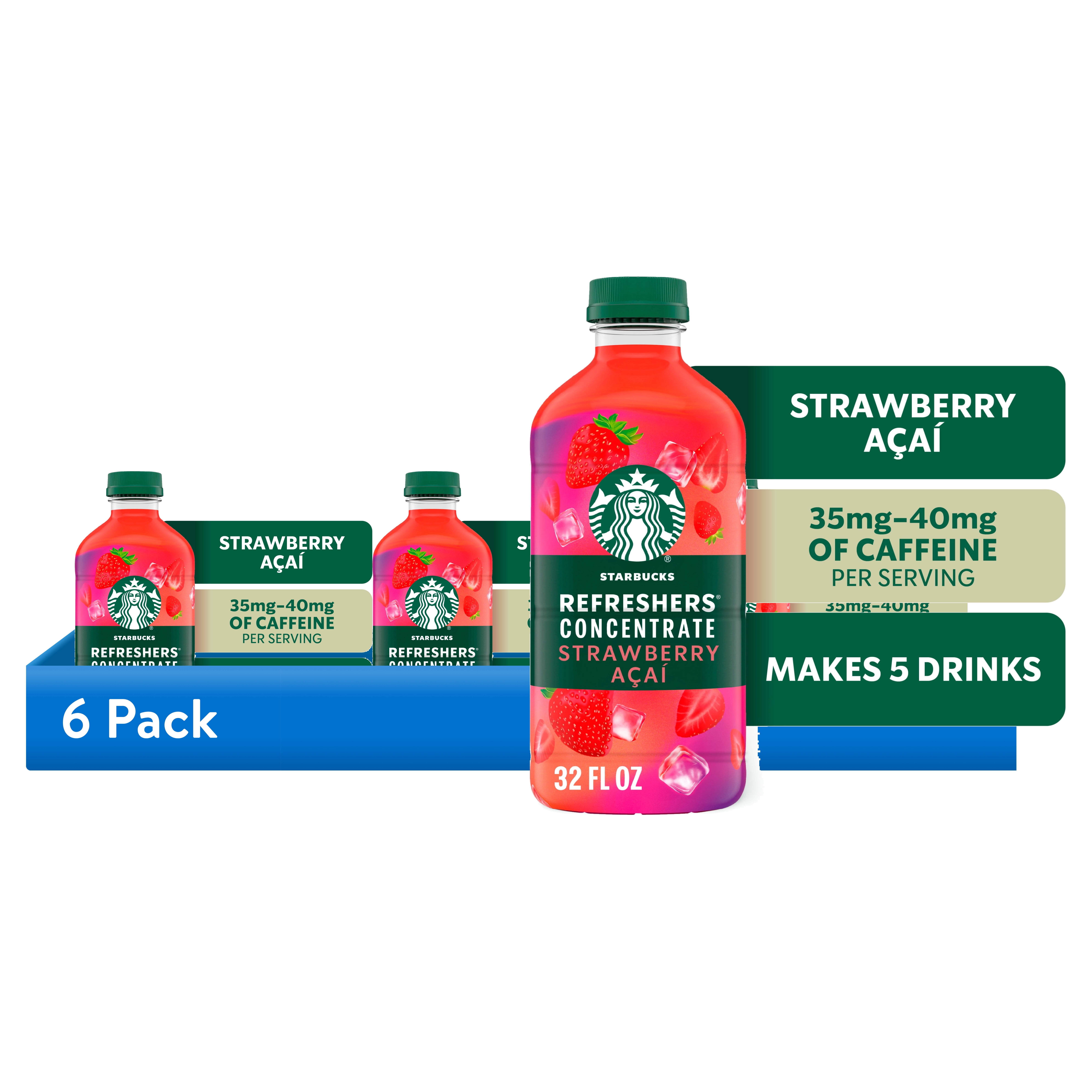 (6 pack) Starbucks Refreshers Concentrate Strawberry Acai, Refreshing Drink, Cold Drinks  32 fl oz