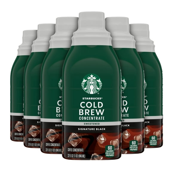 (6 pack) Starbucks Sweetened Signature Black, Cold Brew Coffee Concentrate, Iced Coffee, 32fl oz