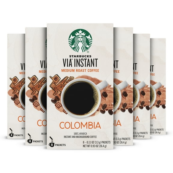 (6 pack) Starbucks VIA Instant Single-Origin Colombia, Instant Coffee, Medium Roast Coffee, 8 Packets