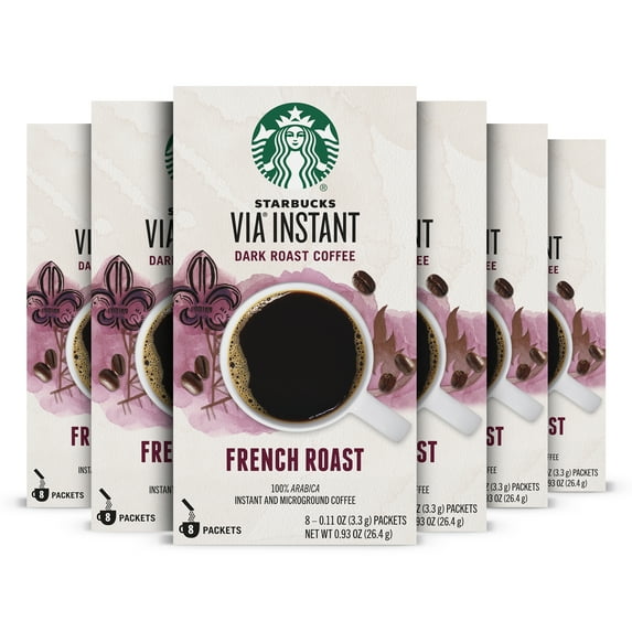 (6 pack) Starbucks VIA Instant French Roast, Instant Coffee, Dark Roast Coffee, 8 Packets