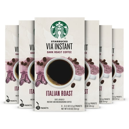 (6 pack) Starbucks VIA Instant Italian Roast, Instant Coffee, Dark Roast Coffee, 8 Packets