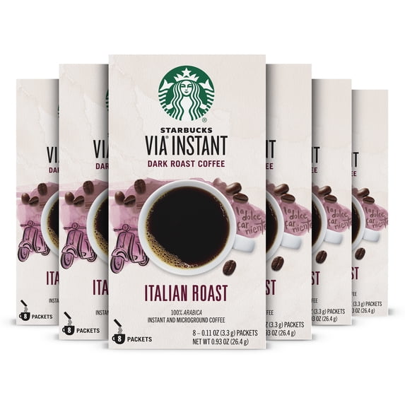 (6 pack) Starbucks VIA Instant Italian Roast, Instant Coffee, Dark Roast Coffee, 8 Packets