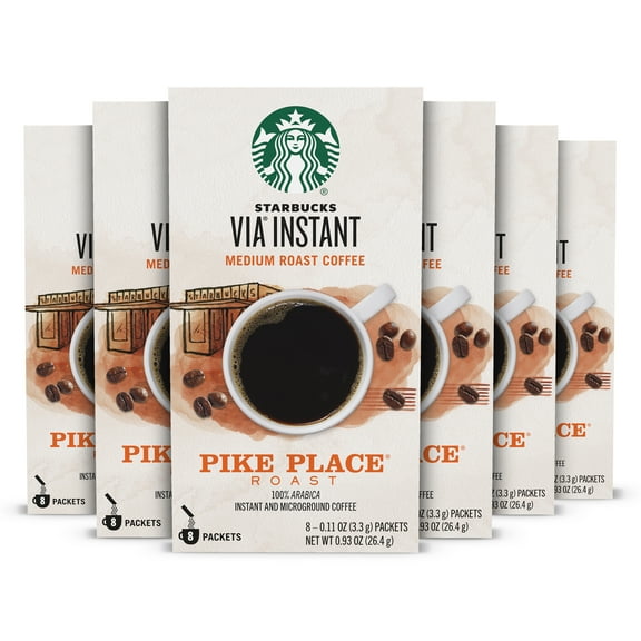 (6 pack) Starbucks VIA Instant Pike Place Roast, Instant Coffee, Medium Roast Coffee, 8 Packets