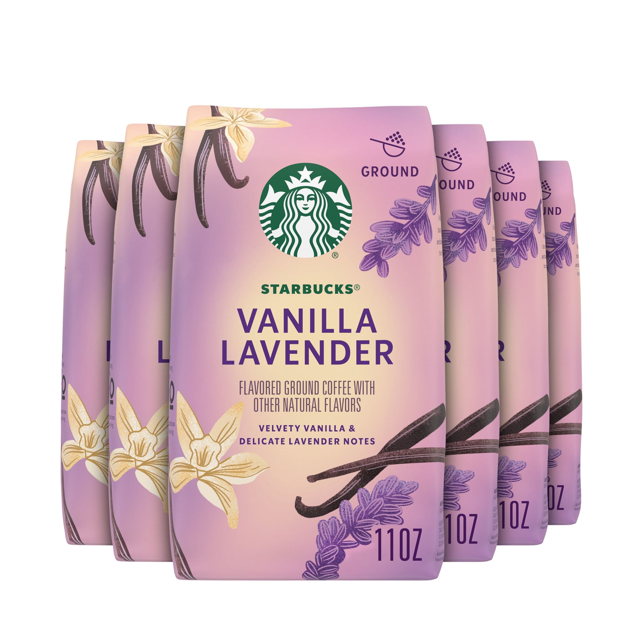 (6 pack) Starbucks Vanilla Lavender, Hot or Iced Coffee, Flavored Ground Coffee, 11 oz
