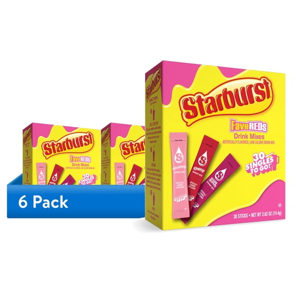 (6 pack) Starburst Fave Reds Singles to Go Powdered Drink Mix Variety Pack, 30 Count Packets