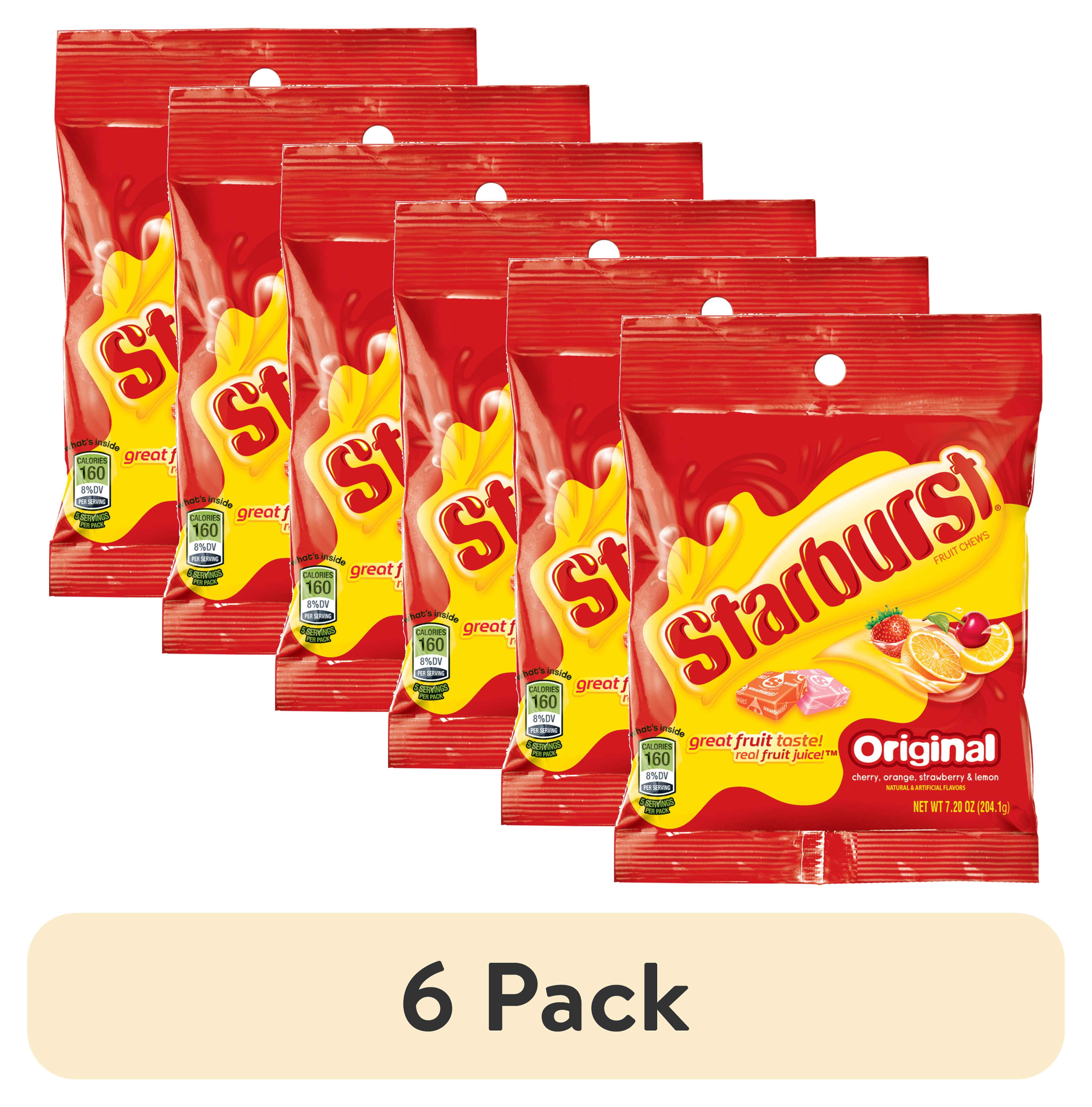 (6 pack) Starburst Fruit Chews Original Cherry, Orange, Strawberry & Lemon Gummy's, 7.20oz, Plastic Bag