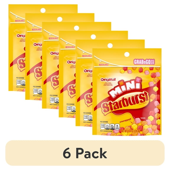 (6 pack) Starburst Minis Original Fruit Chews Chewy Candy, Grab N Go, 8 oz Bags