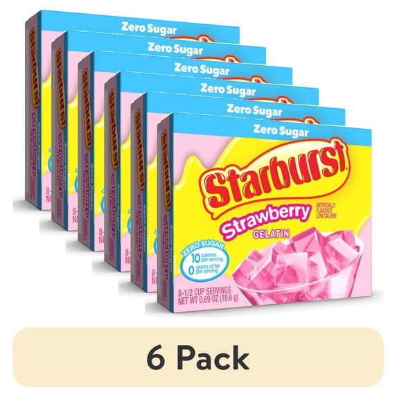 (6 pack) Starburst Sugar-Free All Pink Strawberry Gelatin Mix, 8 Servings, 0.69 oz Cardboard Box