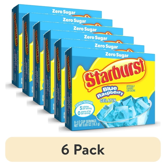 (6 pack) Starburst Sugar-Free Blue Raspberry Gelatin Mix, 8 Servings, 0.65 oz Cardboard Box