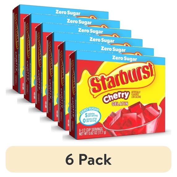 (6 pack) Starburst Sugar-Free Cherry Gelatin Mix, 8 Servings, 0.62 oz Cardboard Box