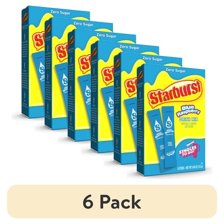 (6 pack) Starburst Zero Sugar Singles-to-Go Powdered Drink Mix, Blue Raspberry, 6 Count Packets