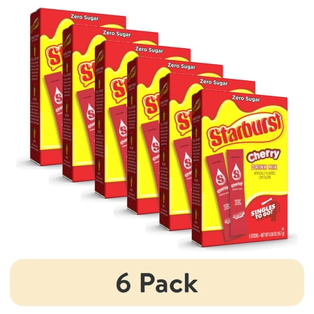 (6 pack) Starburst Zero Sugar Singles-to-Go Powdered Drink Mix, Cherry, 6 Count Packets