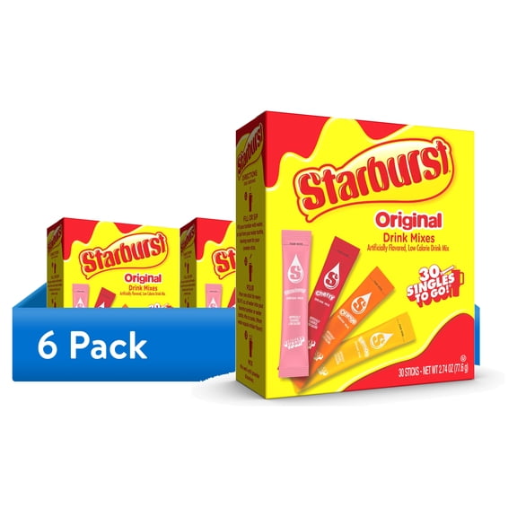 (6 pack) Starburst Zero Sugar Variety pack Singles To Go Powdered Drink Mix, Original, 30 Count Packets
