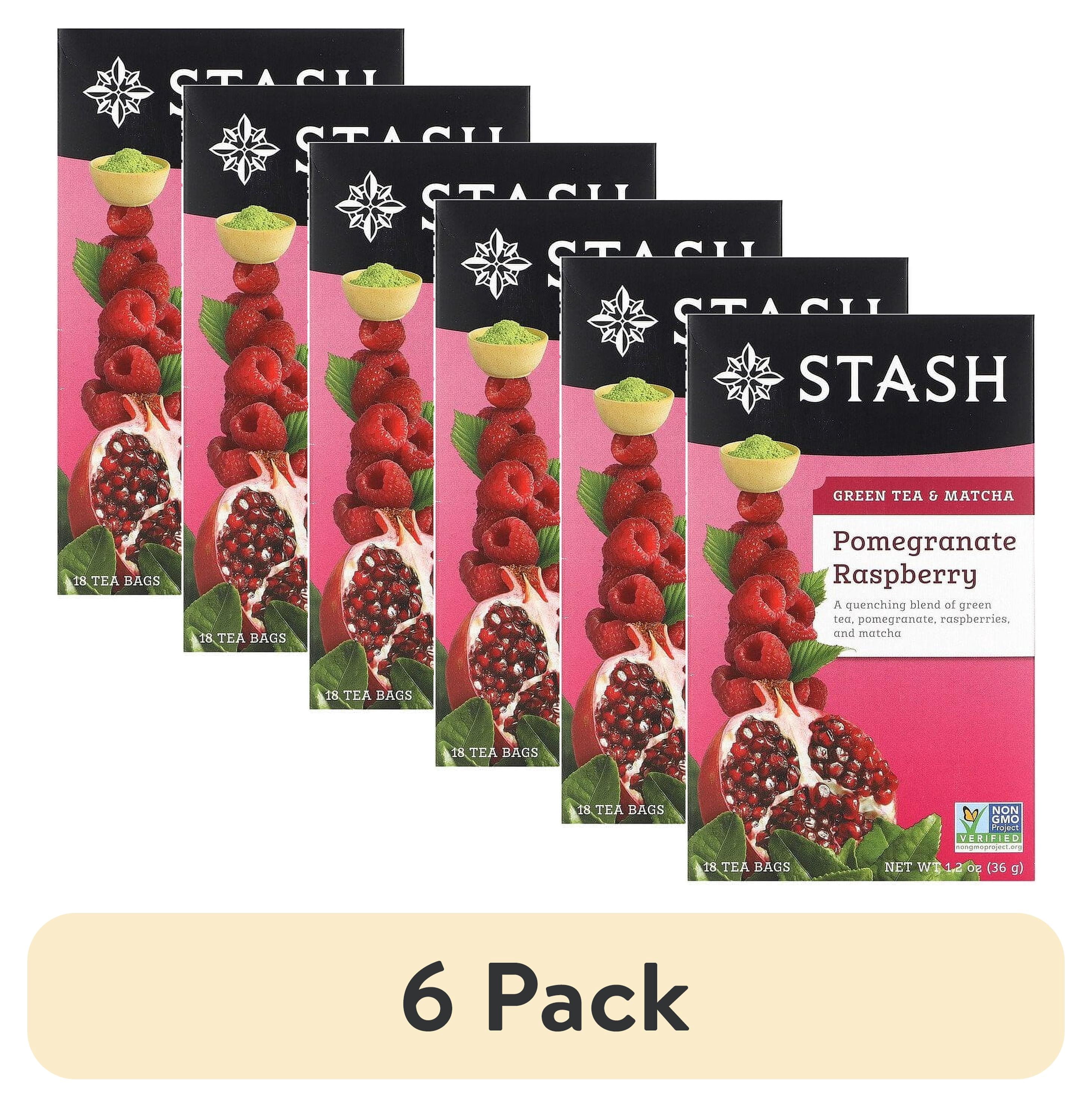 (6 pack) Stash Tea, Green Tea & Matcha, Pomegranate Raspberry, 18 Tea Bags, 1.2 oz