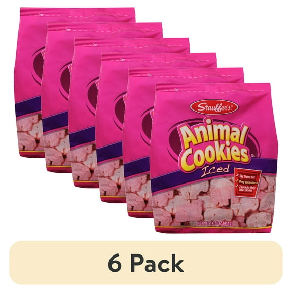 (6 pack) Stauffer's Animal Cookies Iced, 14.5 oz Shelf-Stable Bag