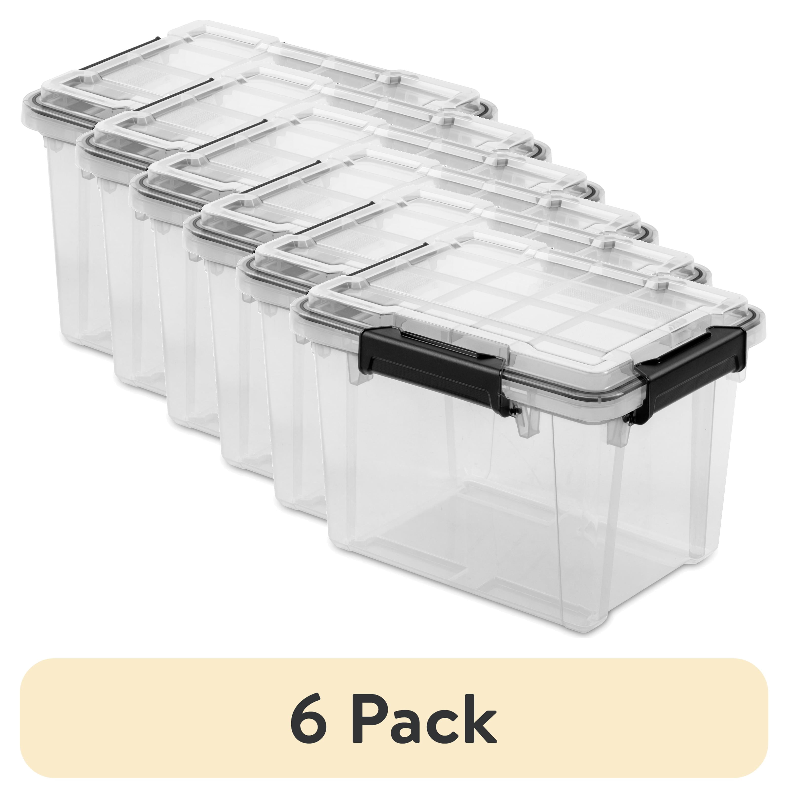 (6 pack) Sterilite Small Gasket Box, 19 Quart IP68 WaterProof Clear Plastic Storage Bin with Lid, Gasket Seal and Durable Latches, Black