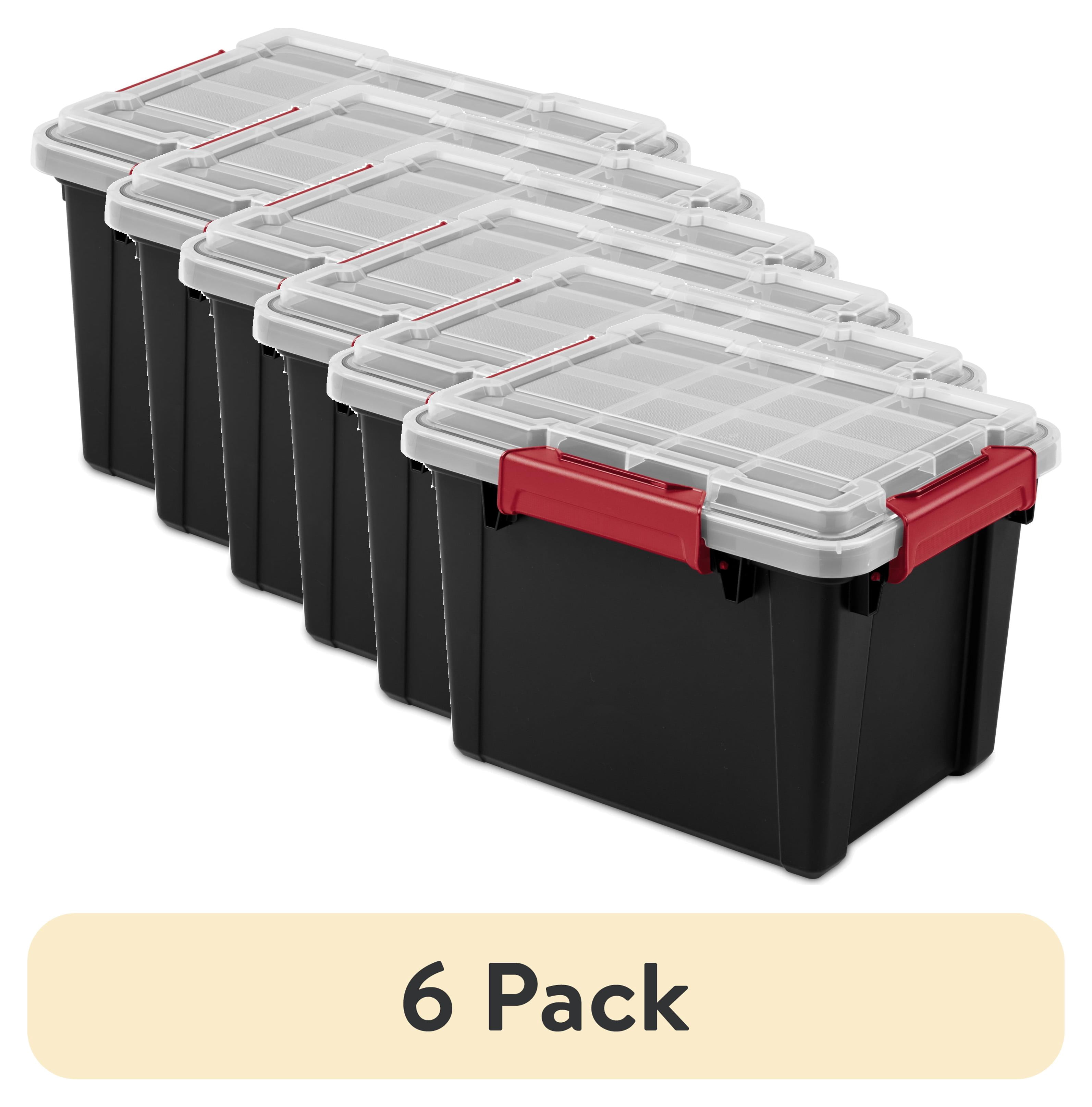 (6 pack) Sterilite Small Gasket Tote, 5 Gallon IP68 WaterProof Plastic Storage Bin with Lid, Gasket Seal and Durable Latches, Black