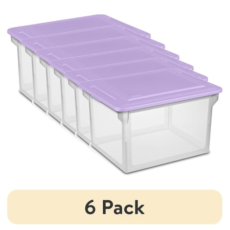 (6 pack) Sterilite File Box Plastic, Lavender Sky