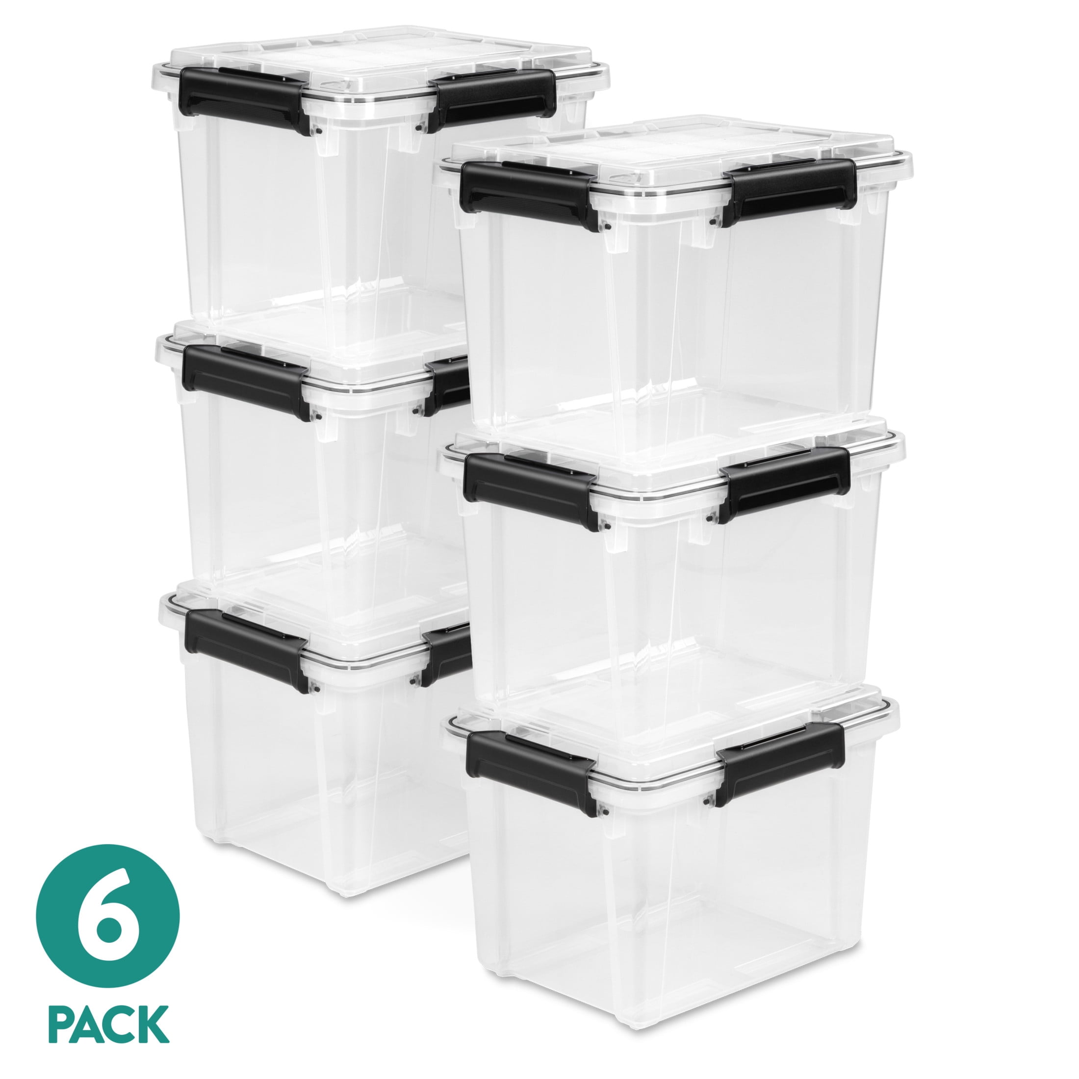 (6 pack) Sterilite Small Gasket Box, 19 Quart IP68 WaterProof Clear Plastic Storage Bin with Lid, Gasket Seal and Durable Latches, Black