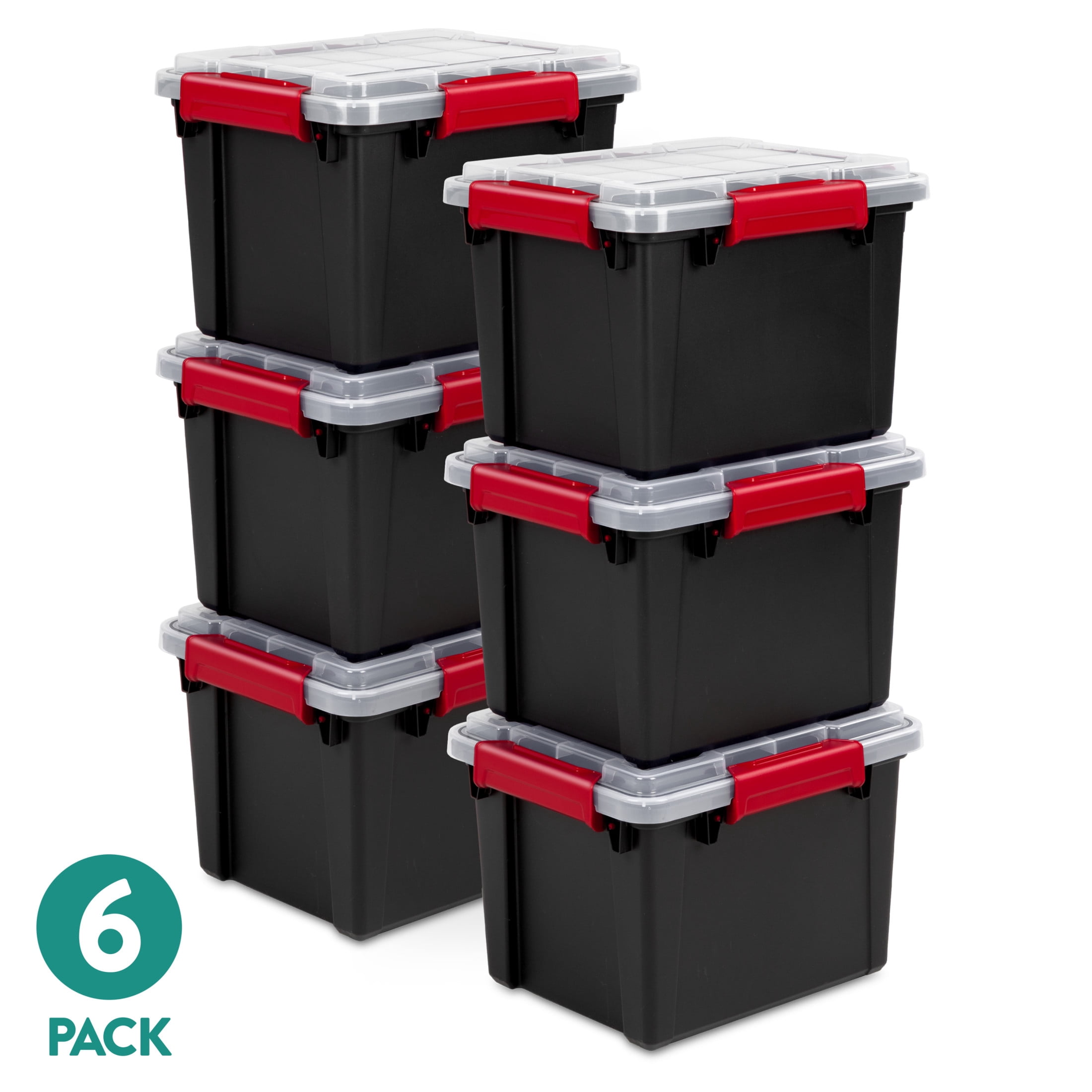 (6 pack) Sterilite Small Gasket Tote, 5 Gallon IP68 WaterProof Plastic Storage Bin with Lid, Gasket Seal and Durable Latches, Black