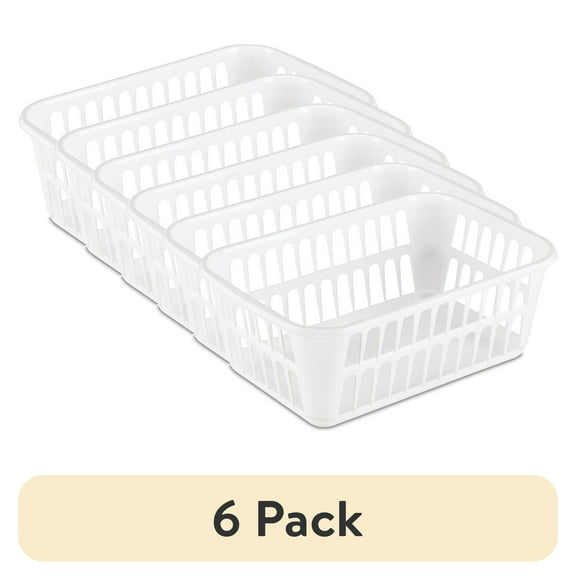 (6 pack) Sterilite Storage Basket, Versatile Open Plastic Bin, White
