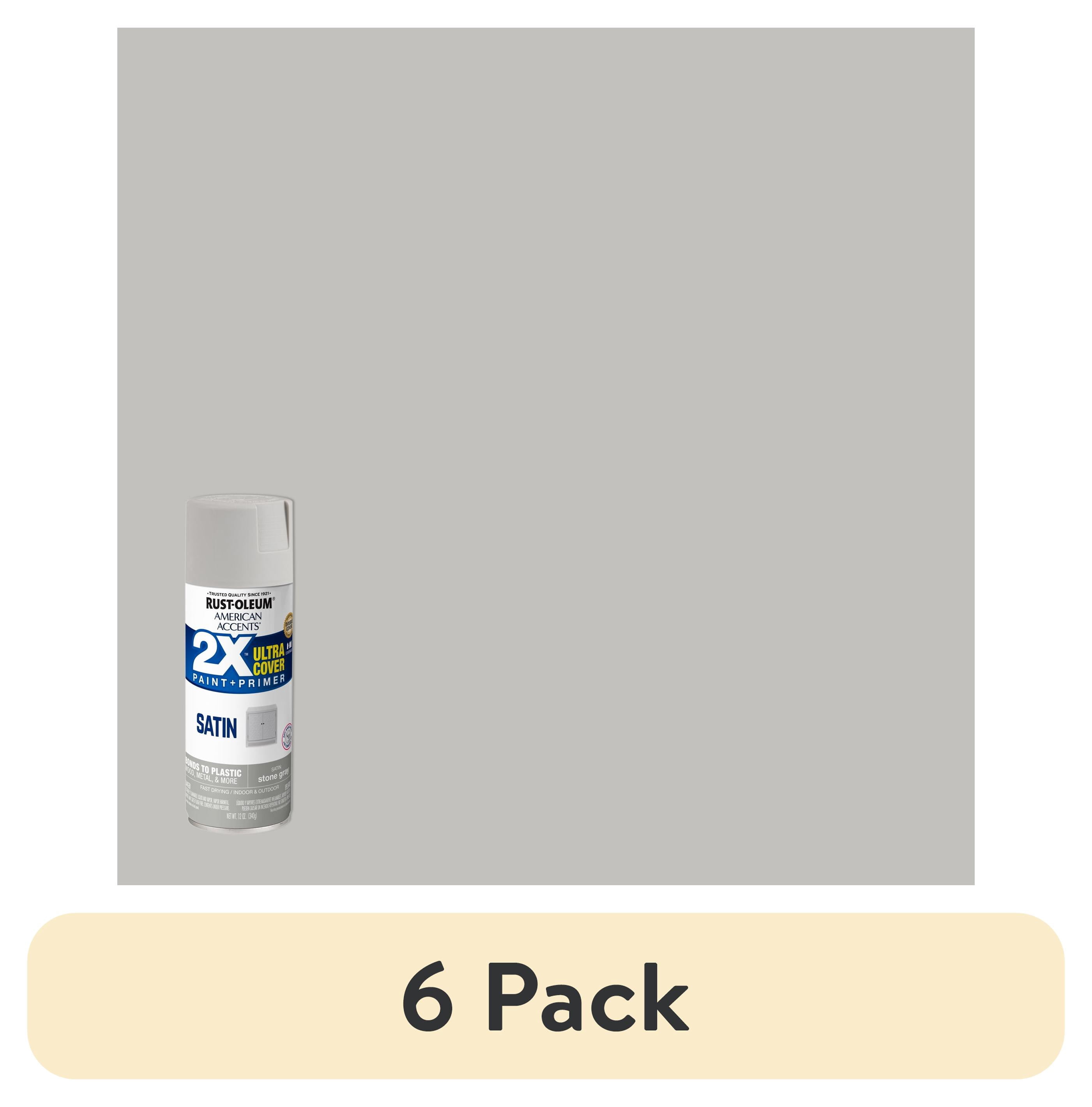 (6 pack) Stone Gray, Rust-Oleum American Accents 2X Ultra Cover Satin Spray Paint-355085, 12 oz