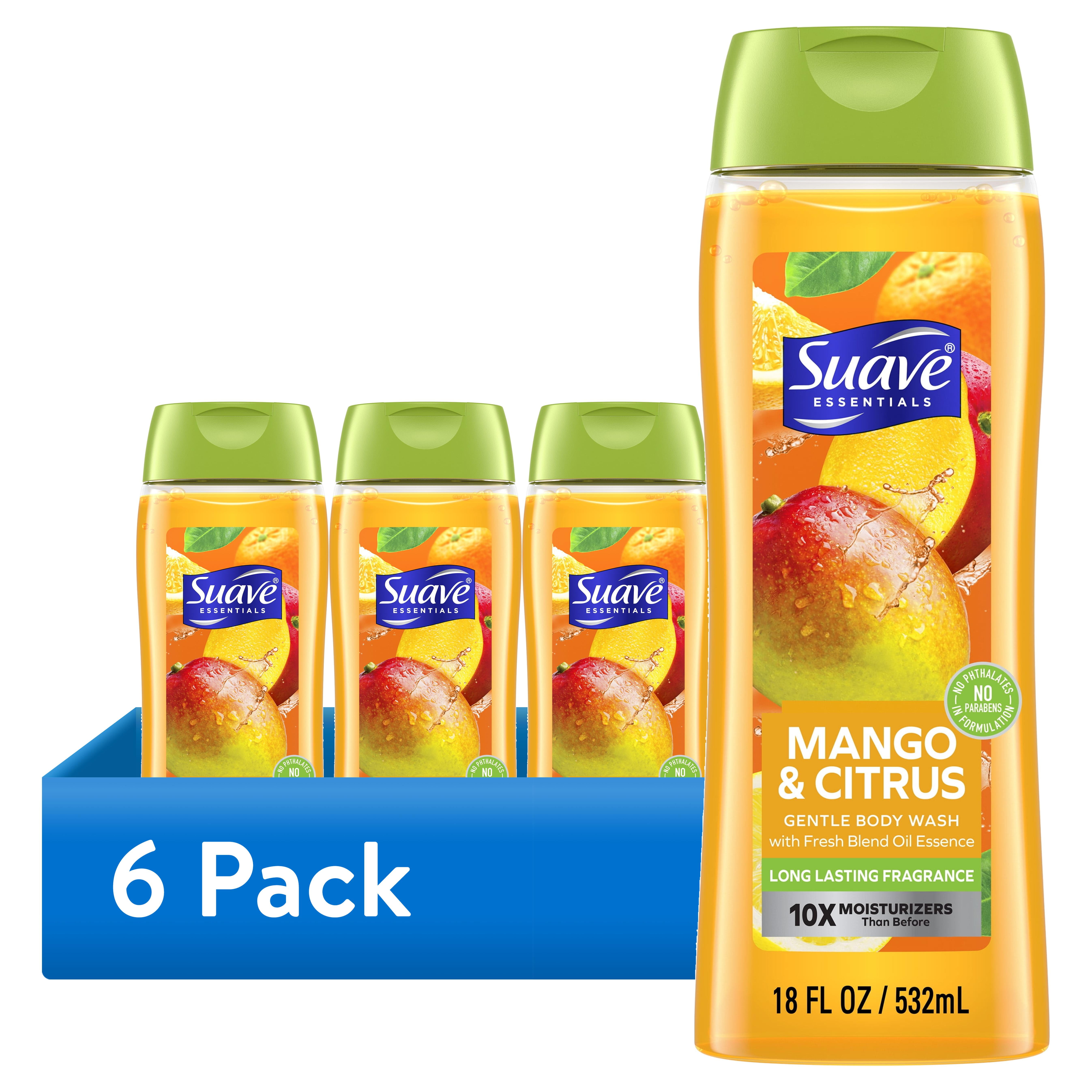 (6 pack) Suave Essentials Gentle Body Wash, Mango & Citrus, 18 oz