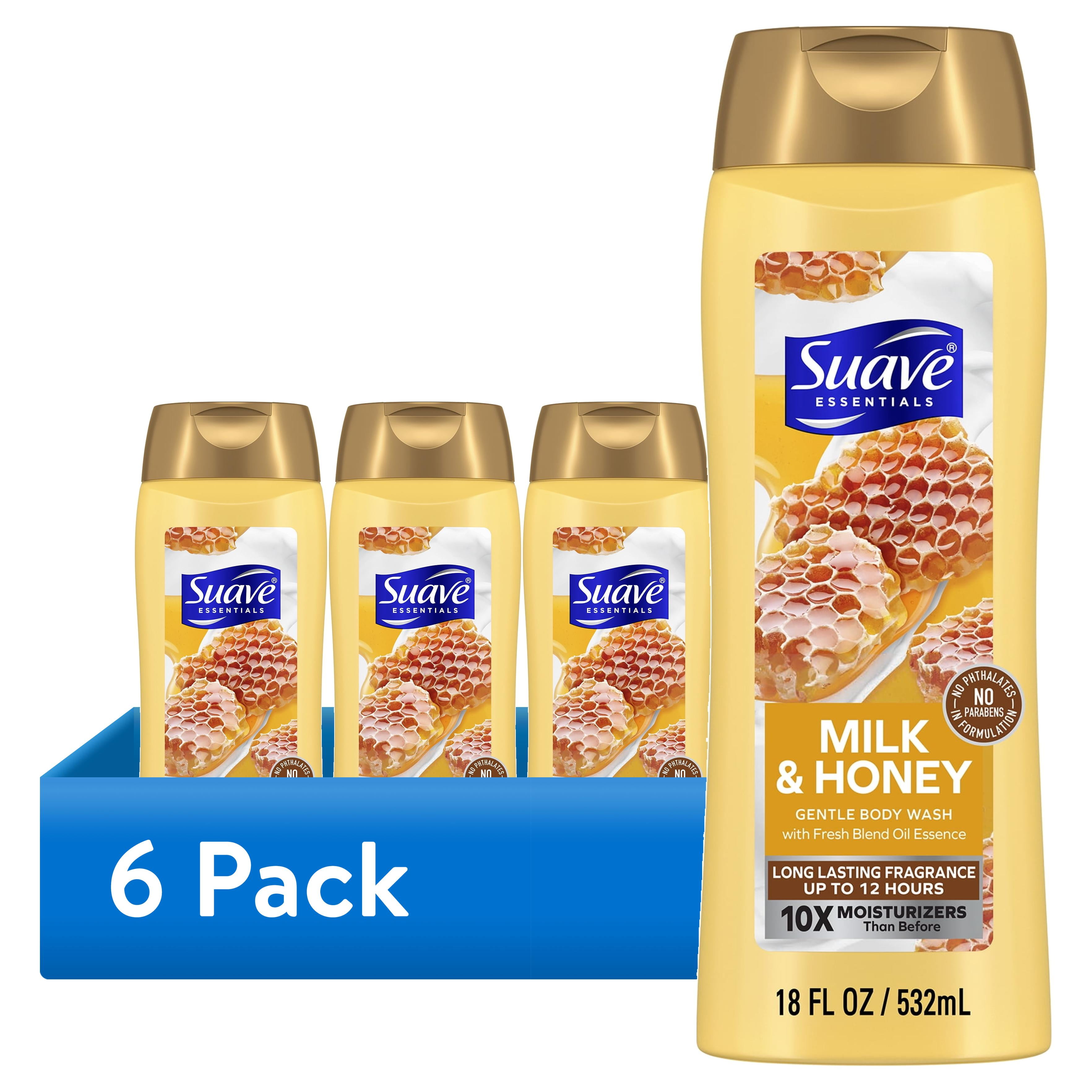 (6 pack) Suave Essentials Gentle Body Wash, Milk & Honey, 18 oz